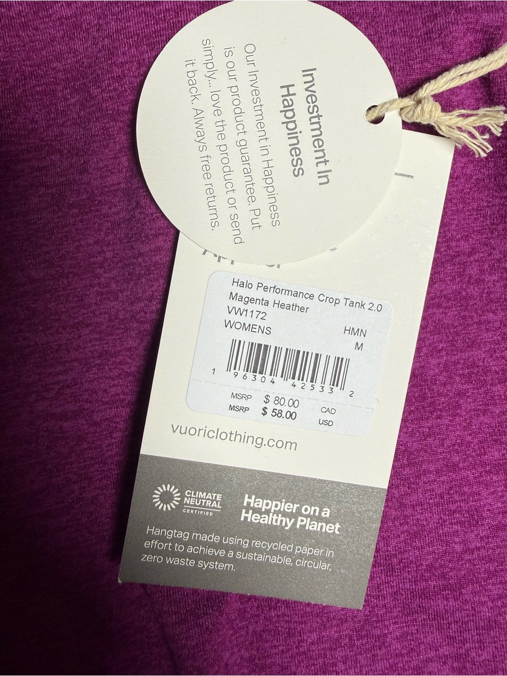 Vuori Halo Performance Crop Tank 2.0 NWT Women’s Medium Magenta Heather - Picture 3 of 3